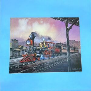 VTG Ted Blaylock Lithograph Steel Metal Sign #82 Rolling Thru Locomotive Train